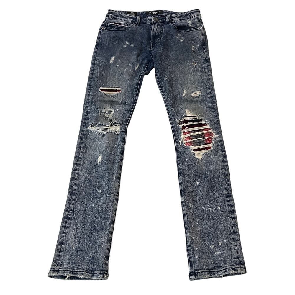 16-79 CULT OF INDIVIDUALITY Punk Super Skinny Distressed Jeans Acid Wash 31x32